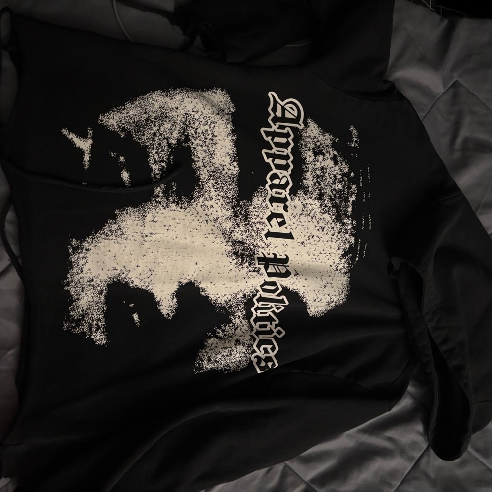 Black Hoodie with White Globe Design - Picture 2 of 2